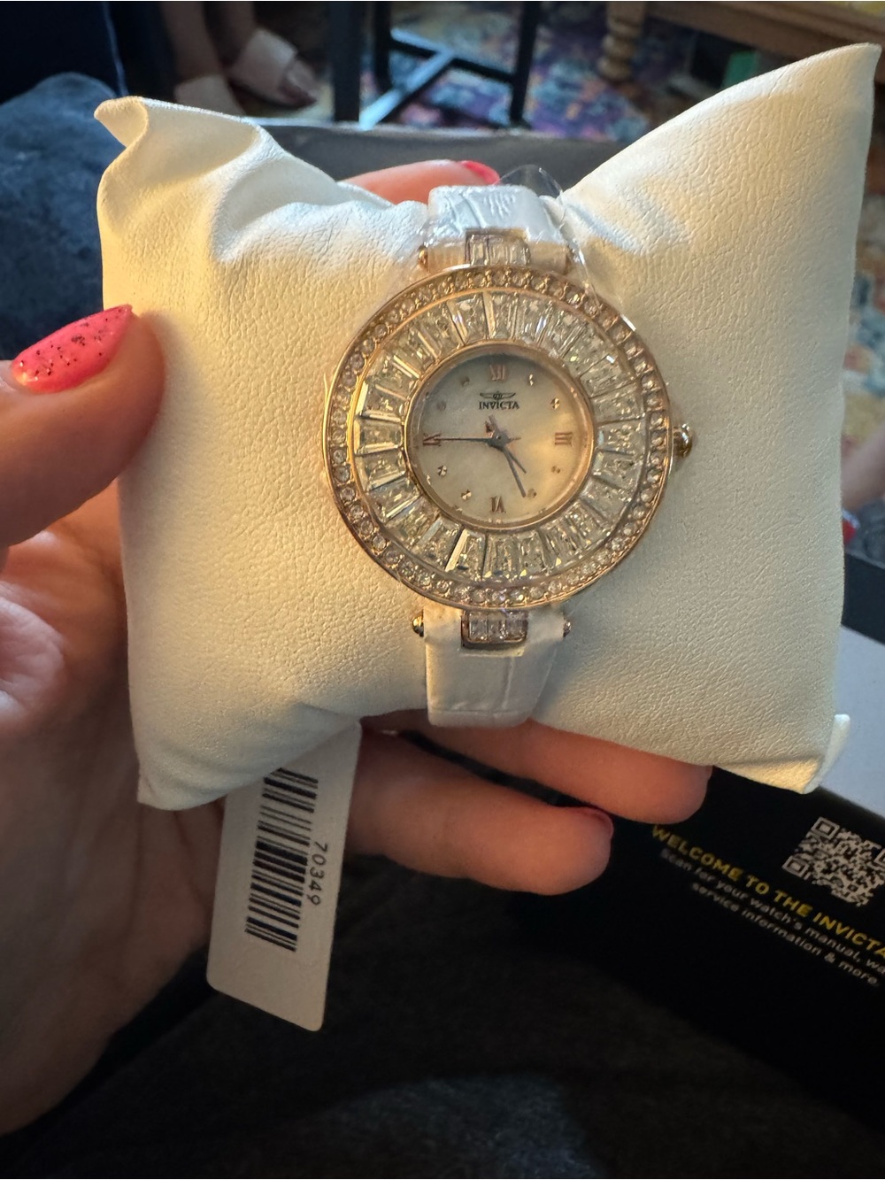NWT Invicta Women's White and Gold Crystal-Accent Dress Watch 70349